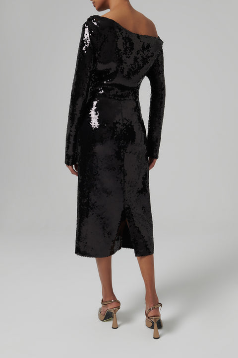 Black Danae Sequin Midi Dress