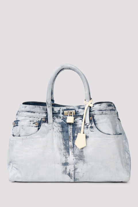 Nina Top Handle Silver Denim Tote Bag