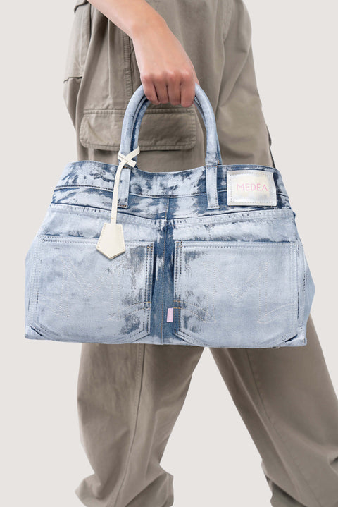 Nina Top Handle Silver Denim Tote Bag
