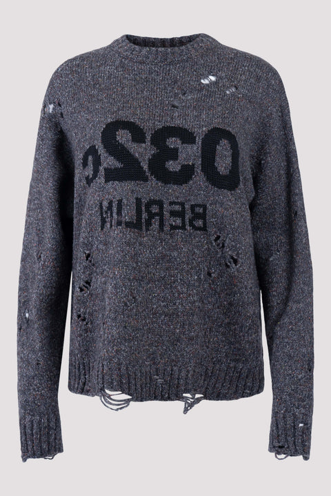 Distressed Crew-Neck Sweater