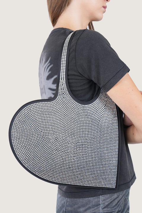 Crystal-Embellished Mini Heart Tote Bag