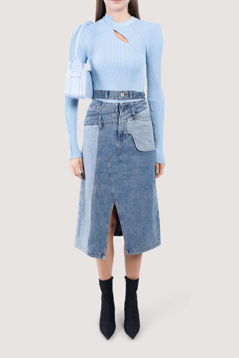 Inside-Out Midi Denim Skirt