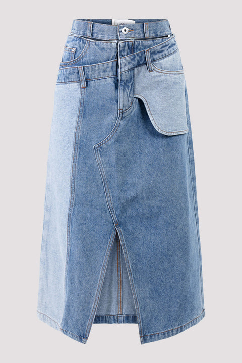 Inside-Out Midi Denim Skirt
