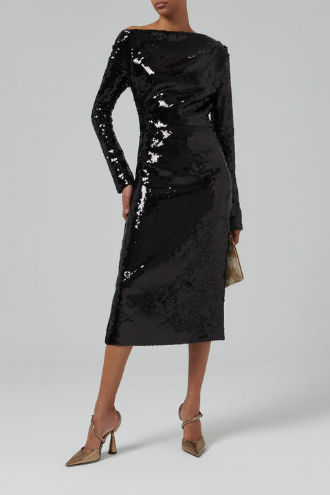 Black Danae Sequin Midi Dress