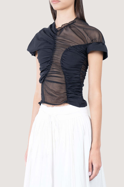 Black Asymmetric Ruched Top