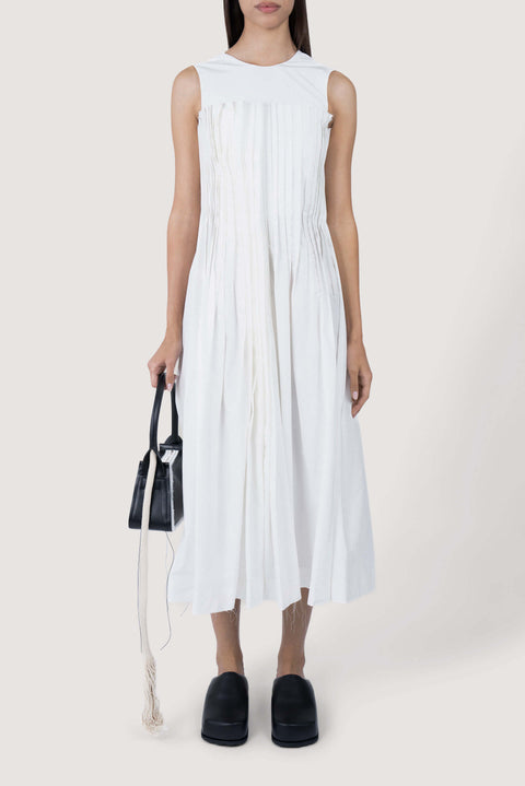 White Pleated Sleeveless Maxi Dress