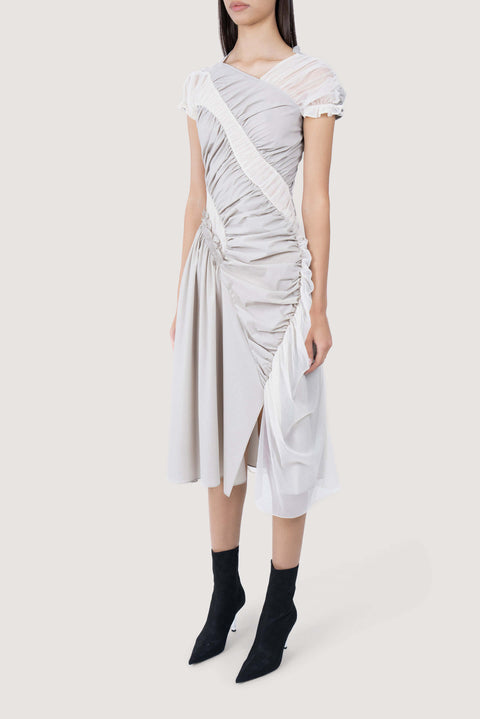 Grey and Cream Ruched Midi Dress