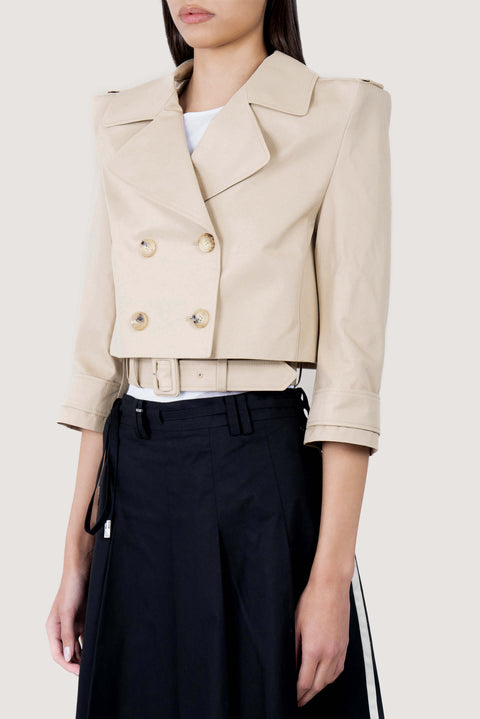 Beige Cropped Trench Jacket