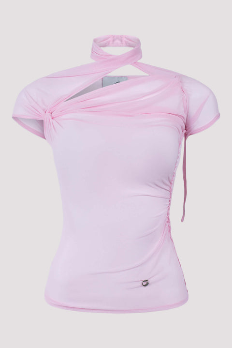 Asymmetric Draped Mesh Top