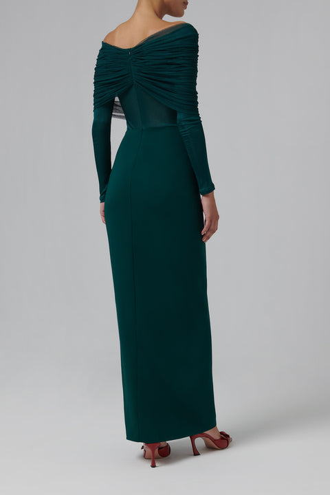 Green Sonora Veiled Runched Dress