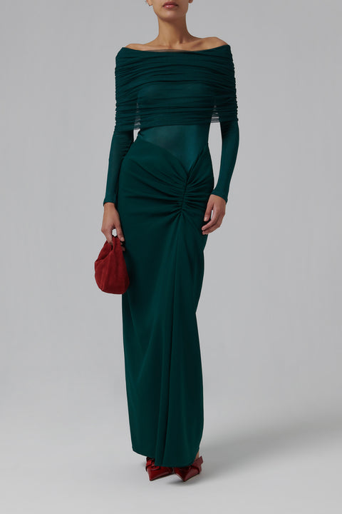 Green Sonora Veiled Runched Dress