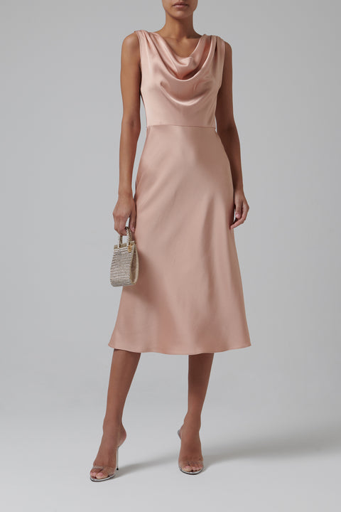 Pink Satin Midi Dress