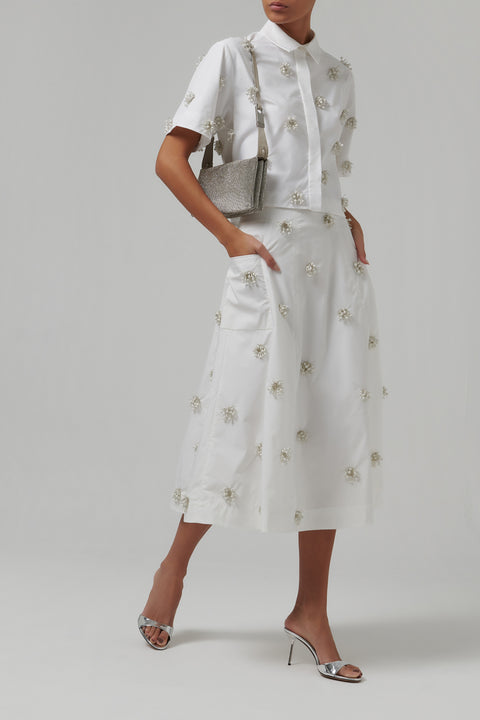 White Novanna Pleated Midi Skirt