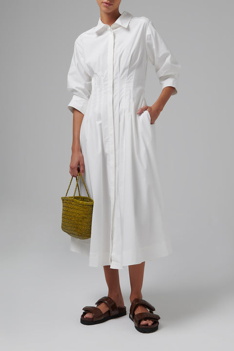 White Pintuck Midi Dress