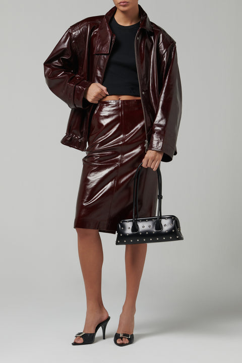 Burgundy Oversize Leather Jacket
