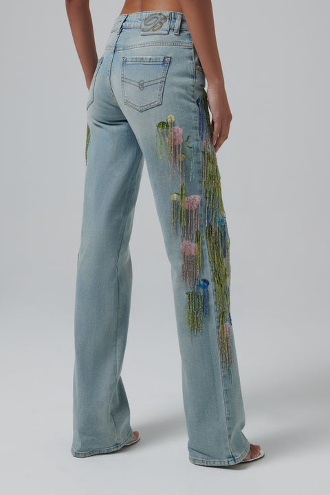 Blue Embroidered Jeans