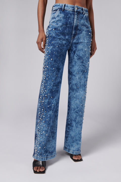 Blue Pearls Embellished Cargo Jeans