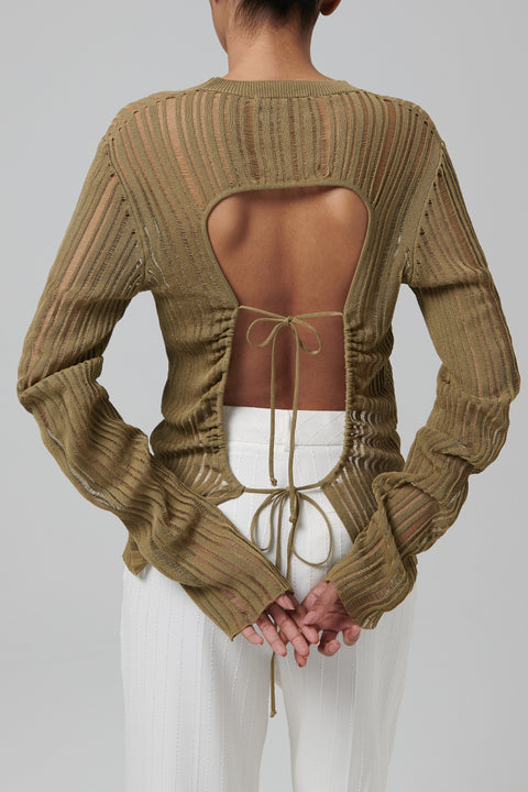 Green Rib Open Back Top