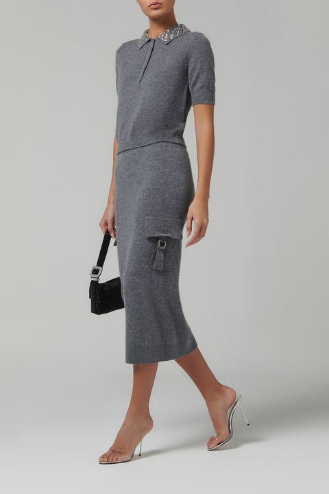 Grey Side Pocket Knit Skirt