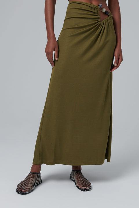 Green Crystal Stone Maxi Skirt