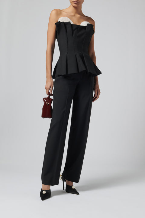Black Sculptural Tulip Plissé Bustier