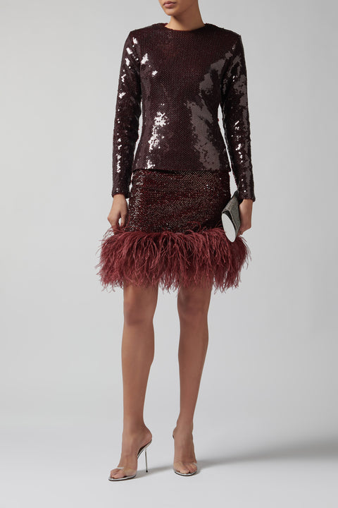 Burgundy Giaci Sequin Mini Skirt