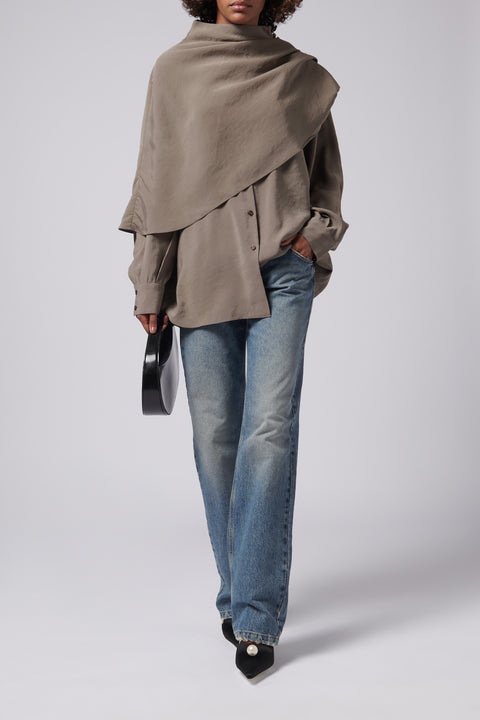 Grey Scarf Blouse