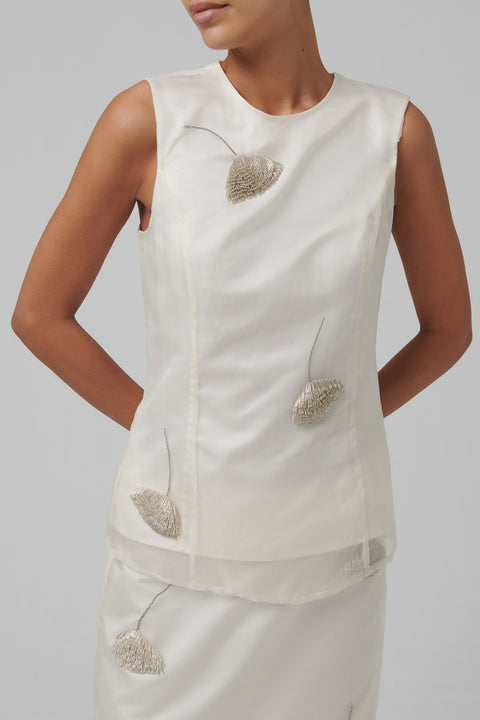 White Embellished Tulip Organza Top
