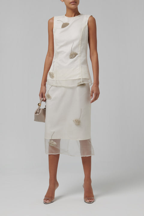 White Embellished Tulip Organza Top