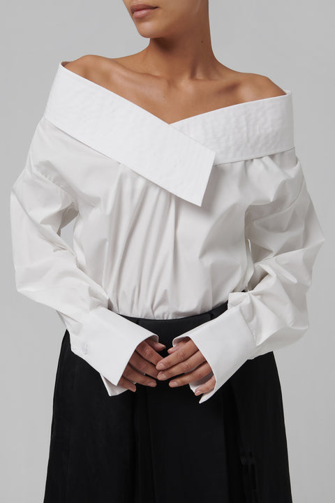 White Off Shoulder Shirt Bodysuit