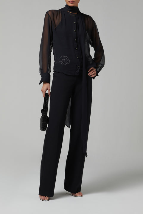 Black Crystal Embellished Pants