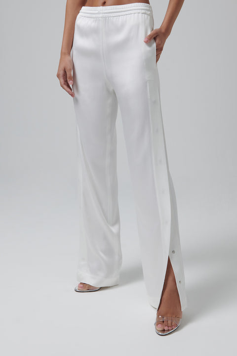 White Side Button Satin Pants