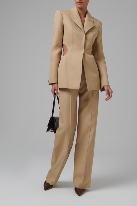 Beige Waist Cut-Out Blazer