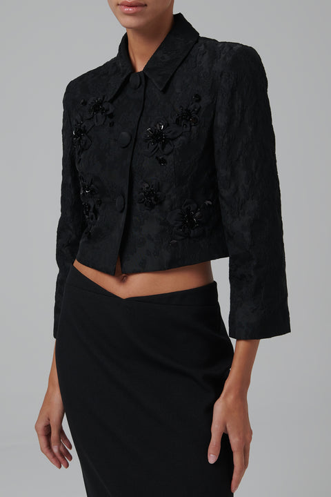 Black Pointed Collar Short Jacket