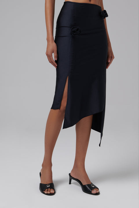 Black Flower Midi Skirt