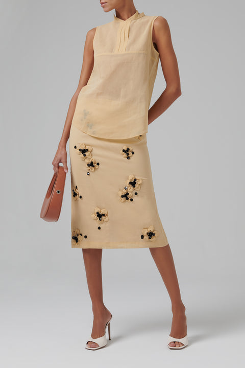 Yellow  Pointed Collar Tank Top