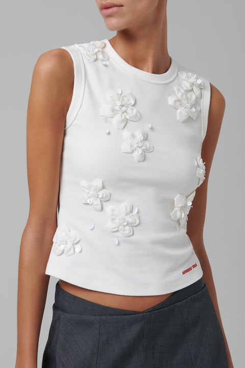 White 3D Flower T-Shirt