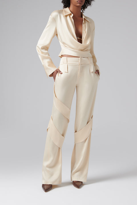 Beige Wide-Leg Cargo Pants
