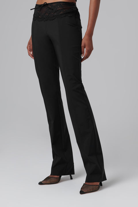 Black Lace Detailed Slim-Leg Pants