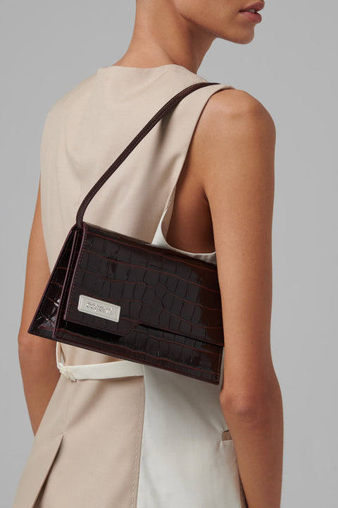 Brown Croco Leather Shoulder Bag
