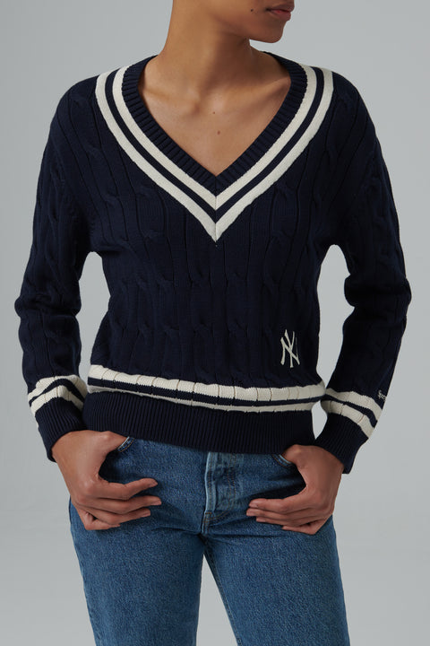 Blue Yankees Serif Cableknit Top