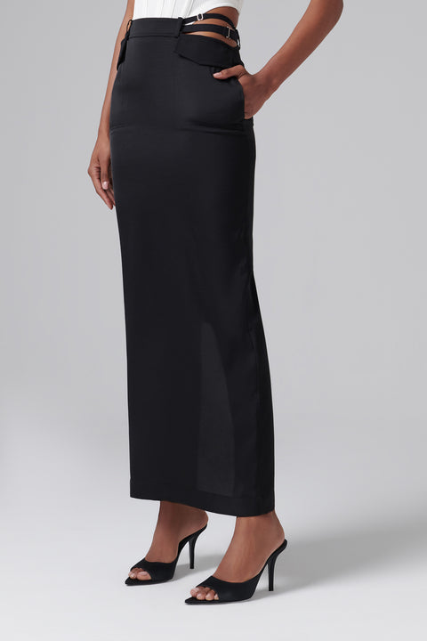 Black Pocket Column Maxi Skirt