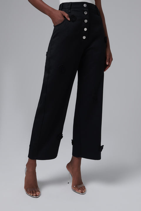 Black Daisy Exposed Botton Pants