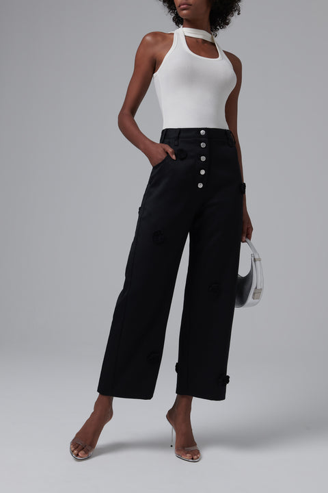 Black Daisy Exposed Botton Pants