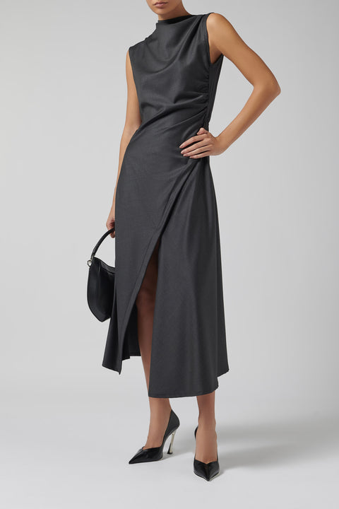 Grey Asymmetric Suit Midi Dress