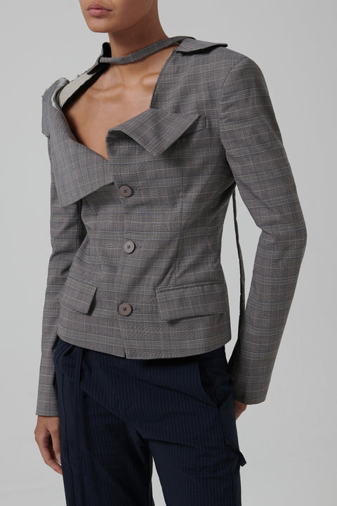 Grey Off-Shoulder Blazer