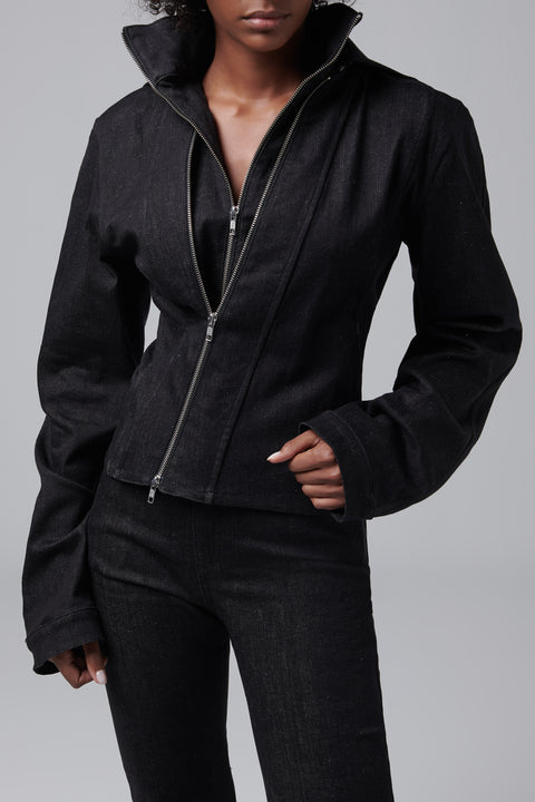 Grey Asymmetric Denim Jacket