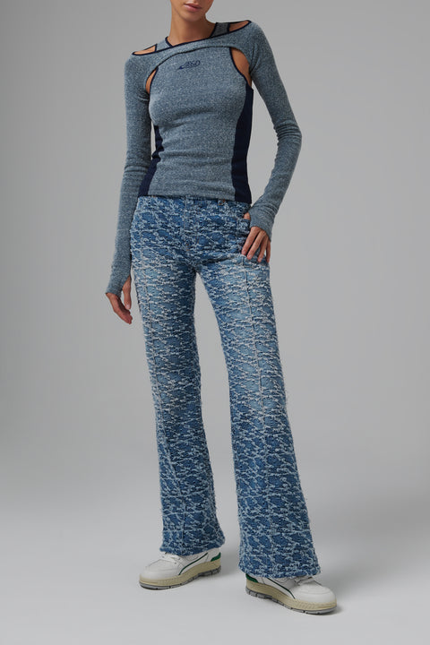 Blue Damaged Flared Jeans