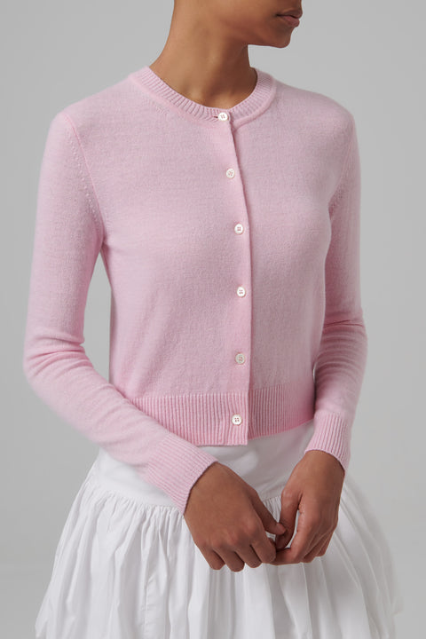 Pink Crew Neck Knit Cardigan