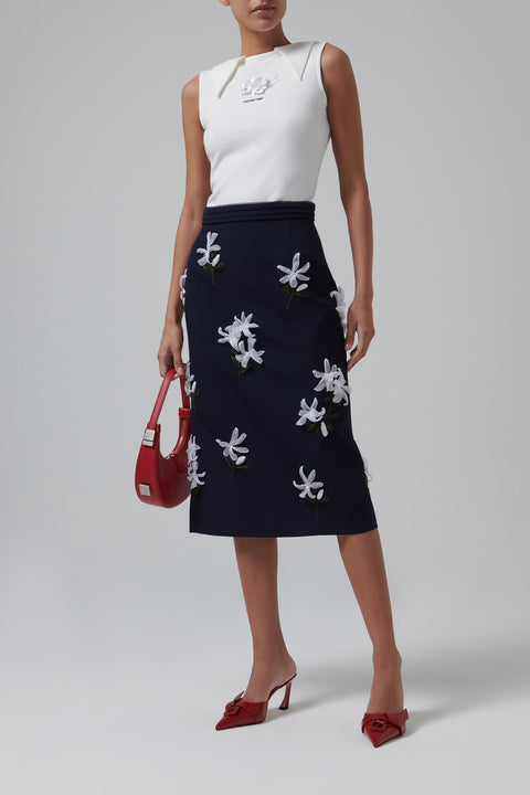 Blue Ribbon Jacquard Midi Skirt